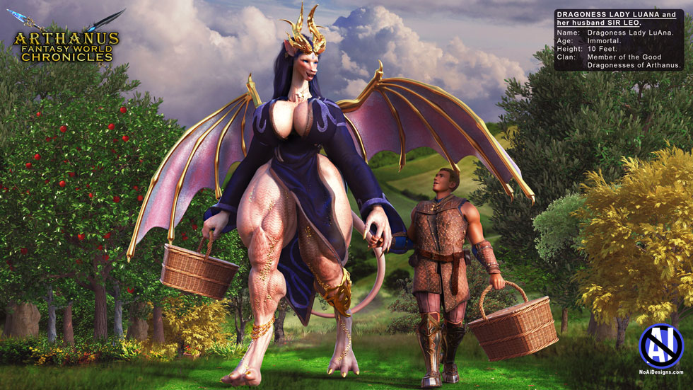 Fantasy Concept Art - Dragoness Lady LuAna and Sir Leo - Picnic Time